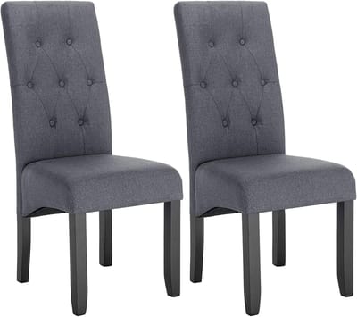 BukkitBow - Klassieke Eetkamerstoelen met Hoge Rugleuning - Set van 2 Stuks - Donker Grijs (Linnen)