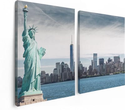 Artaza Canvas Schilderij Tweeluik Vrijheidsbeeld In New York  - 120x80 - Foto Op Canvas - Canvas Print