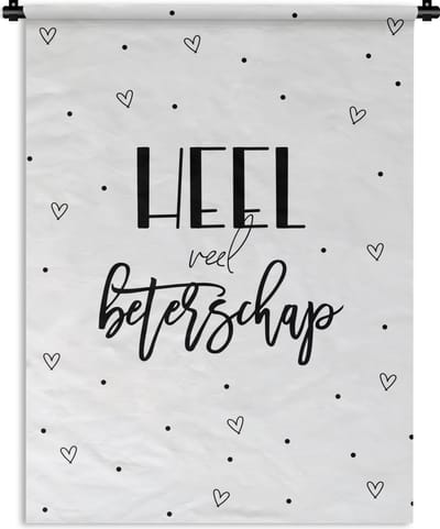 Wandkleed - Wanddoek - Sterkte - Quote - Hart - Zwart wit - 90x120 cm - Wandtapijt