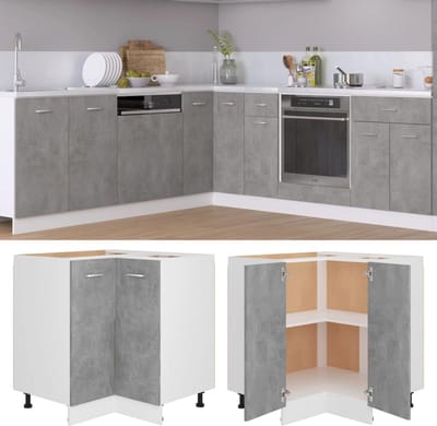Hoekkast Keuken - Opbergkast - Keuken Organiseren - Twee Deuren - 75.5 x 75.5 cm - Betonlook