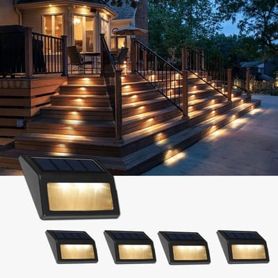 4 Stuks Zonne Buitenlampen - Waterdichte Zonne Traplampen voor Deck - Geschikt voor Terras, Tuin, Garage, Oprit, Pad en Buitenmuur - Warm Wit