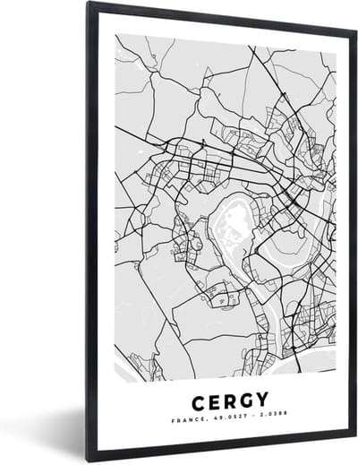 Fotolijst incl. Poster - Frankrijk - Plattegrond - Kaart - Cergy - Stadskaart - 40x60 cm - Posterlijst
