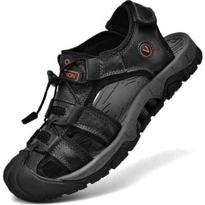 Herensandalen Modieus Nieuw Zomer Buiten Antislip Zachte Zool Echt Leer Teenstuk Casual Jeugd Strand Schoenen 46 black