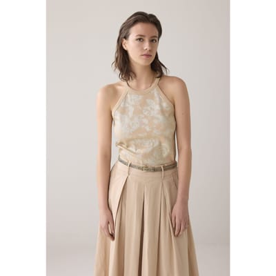 Summum Woman Halter Rib Top Printed Sesame Maat: XS | Mouwloze Tops Outlet | Dames | Beige