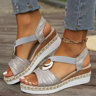 Damesplatformsandalen Casual outdoormode Dikke zool Romeinse sandalen Wedge strandsandalen 36 grijs