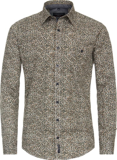 CASA MODA Sport casual fit overhemd - popeline - groen dessin - Strijkvriendelijk - Boordmaat: 49 - 50