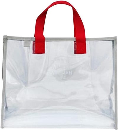 Grote Waterdichte Transparante Strandtas voor Unisex, Rood en Grijs, Ideaal voor Vrouwen en Tieners, Ruimte voor Essentiële Spullen
