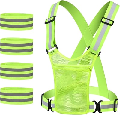 Reflecterend Veiligheidsvest met 4 Reflecterende Bandjes, Verstelbaar voor Fietsen, Hardlopen en Wandelen, Maat M, Groen, Polyester Fiber