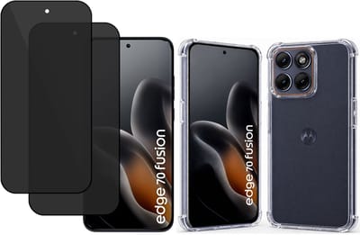 TechNow Hoesje + 2x Privé Screenprotector geschikt voor Motorola Edge 70 Fusion Hoesje Screenprotector - Privacy Tempered Glass - Case Transparant