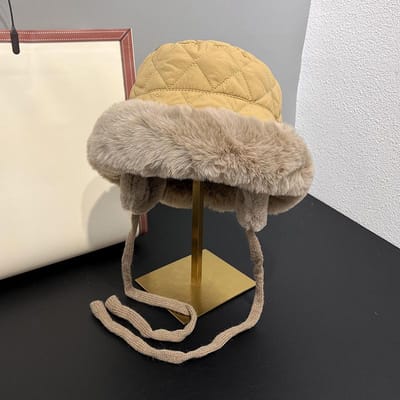 Ajouter Velours Épaissi Hiver Shopping Protection Contre le Froid et Chapeau Chaud pour Femmes Fourrure Vélo Protection Oreilles Chapeau Décontracté Tendance Chapeau de Pêcheur average size