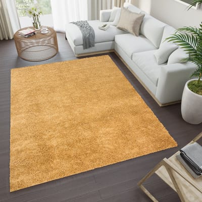 Tapiso Essence Vloerkleed Geel Hoogpolig Shaggy Tapijt Maat- 80x150