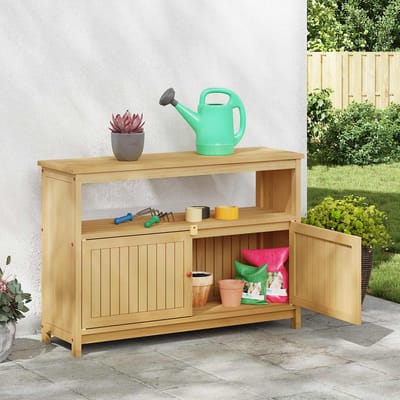vidaXL Tuin Console Tafel met opslag Licht acacia 110 x 35 x 75 cm
