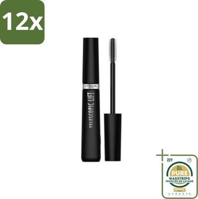 L'Oréal Telescopic Lift Mascara Zwart 9,9 ml - Voordeelverpakking - 12 stuks - Volume wimpers - Lift wimpers