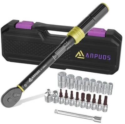 Momentsleutel 1/4 inch 3-25 Nm - 21-delige set met verlenging, adapter, doppen, zeskant en torx voor fiets en motor