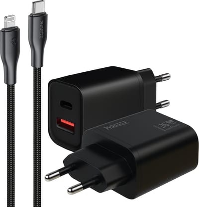 Snellader geschikt voor iPhone 14 13 12 11 X - 35w 2 poorten oplader - Geschikt voor usb C naar Lightning kabel - 1m