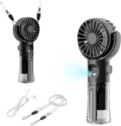 Handventilator - Ventilator Met Waternevel - Draagbare Mini Ventilator - Stille oplaadbaar, 800 mAh - USB Oplaadbaar - 4 Standen - Mist - Water - Waaier - Luchtbevochtiger - met draagkoord - Zwart