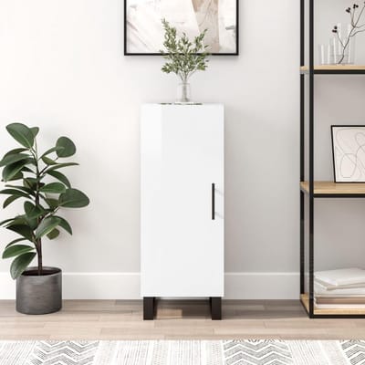 Modern Dressoir - Opbergkast Hout - Woonkamer Inrichting - Drie Ruime Vakken - 90 cm Hoog - Hoogglans Wit