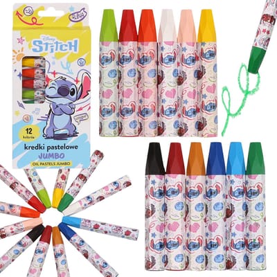 DISNEY Stitch Pastelkrijt voor school, oliepastelkrijt voor kinderen, dikke kleurpotloden 12 KLEUREN
