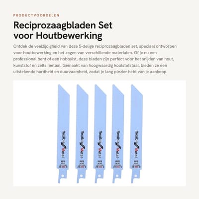 Dailygoods- Reciprocityzaagbladen Set 5-delig - Hoogwaardig Koolstofstaal - Snijden van Hout/Kunststof/Metaal - Lengte 150mm - Dikte 0,9mm - Professioneel Ontwerp - Zaagbladen