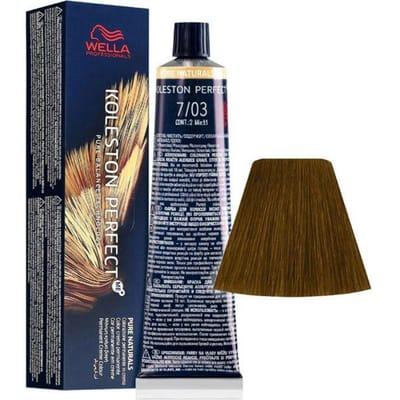 Wella Professionals, Koleston Perfect Me+, Coloration Permanente, 7/03 Blond Moyen Naturel Doré, 60 ml