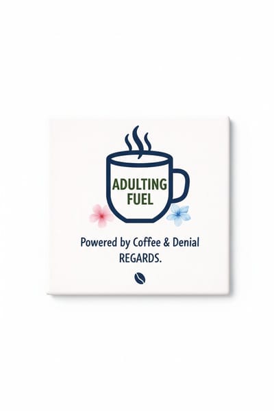 Grappige Koffie Keramische Tegel – Adulting Fuel Powered by Coffee and Denial Decoratieve Cadeau Tegel voor Koffieliefhebbers