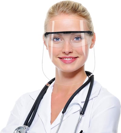 2 x Stuks Spatmasker - De Gelaatsscherm is voorzienvan van een Bril en verstelbare brilveren - Face shield - Beschermkap.