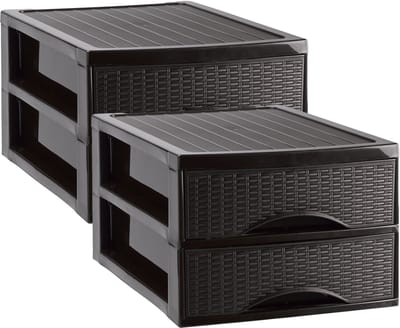Plasticforte Ladekastje bureau organizer SORTED - 2x - 2 lades - donkerbruin - L26 x B35 x H19 cm - kunststof - organiseren