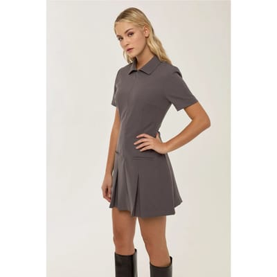 Polo Kraag Plisségordijn Mini-jurk