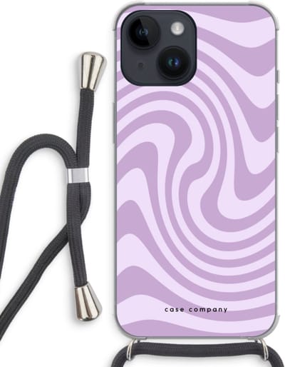 Case Company® - Hoesje met koord geschikt voor iPhone 14 hoesje met Koord - Swirl Paars - Telefoonhoesje met Zwart Koord - Bescherming aan alle Kanten en Over de Schermrand