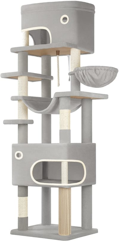 Atlasyx Krabpaal - Krabpaal voor katten - Katten krabpaal - Kattenhuis - Kattenboom - Kattenmeubel - 60 x 50 x 203 cm - Lichtgrijs