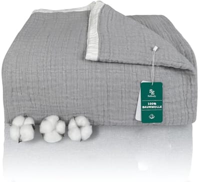 Cuddly Blanket 100% Katoen 4-Laags Muslin Beddegoed Grijze Deken 200 x 230 cm