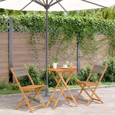 vidaXL - 3-delige - Bistroset - polypropeen - en - massief - hout - grijs