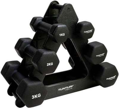 Tunturi Gewichten - Halterset - Dumbbell Set - Neopreen Dummbbells - 1 t/m 3kg - 3 Paar - Incl. gratis fitness app