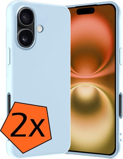Hoes - 2 Stuks - Geschikt voor Apple iPhone 16 - Sterk & Shockproof - Case Siliconen - Back Cover - Telefoon Hoes - Lichtblauw