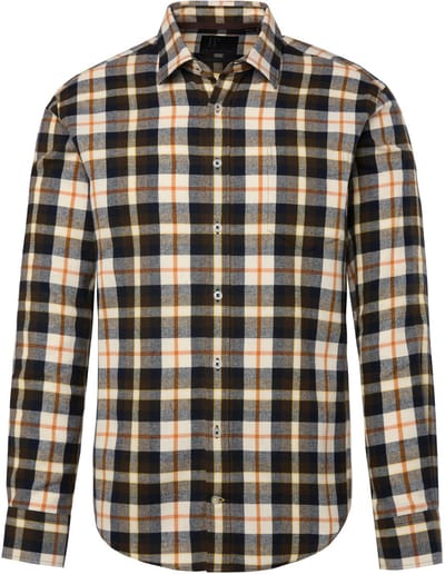 JP 1880 - Heren - Geruit flanellen overhemd lange mouw kentkraag Modern Fit - Donker chocolade - Maat 8XL