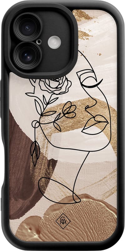 Casimoda® hoesje - Geschikt voor iPhone 16 - Abstract Gezicht Bruin - Effen telefoonhoesje met lensbescherming - Siliconen/TPU - Backcover - Bruin/beige