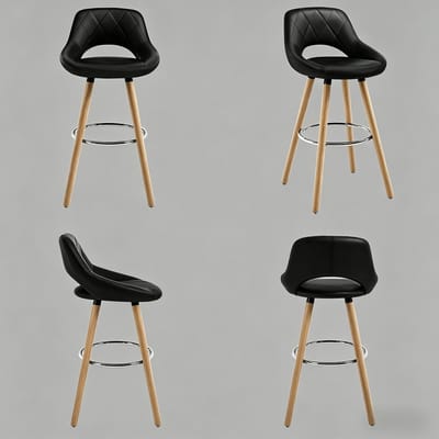 MODENUIT Barkruk 68 cm - Met Rugleuning En Antislip Voeten - Voor Keuken En Bar - Hout En Kunstleer - Zwart