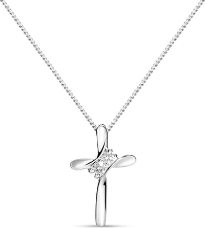 Miore Pure Collier Ketting Dames - 9 Karaat - Zilverkleurig - Met Diamanten - Met Hanger - 45 cm
