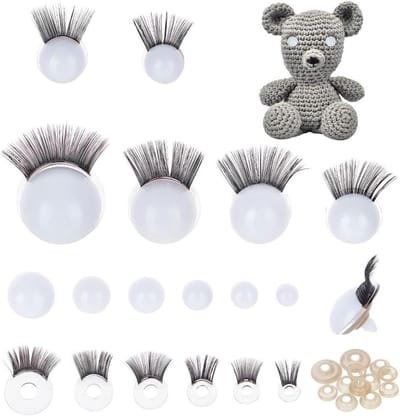 Cocoplus -PH - veiligheidsogen - witte - gehaakte ogen - plastic - knutseloog - Amigurumi - teddybeer - haken - decoratie - 12 sets - 6 maten - dierenoog - ring - pluche - ambachten - wimpers - 12/14/16/18/20/24mm
