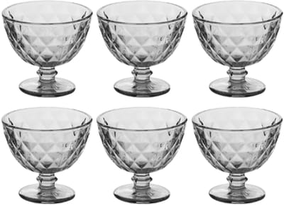 IJscoupe - Set van 6 - IJsjeshouder - Dessertkom - Glazen IJsbeker - Dessertkom Glas - Coupe voor IJs, Sorbet & Nagerechten - Vaatwasserbestendig - 300 ml - Grijs