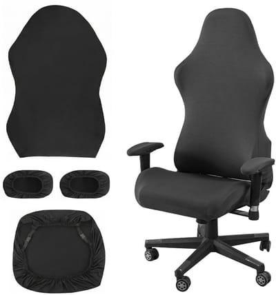 Stoelhoes Zwart Stoelhoezen Rekbaar & Afneembaar Stoelovertrek met Armleuningen Kantoorstoelhoezen Wasbaar Zitbezoehoezen Voor Gaming Kantoor Draaistoel