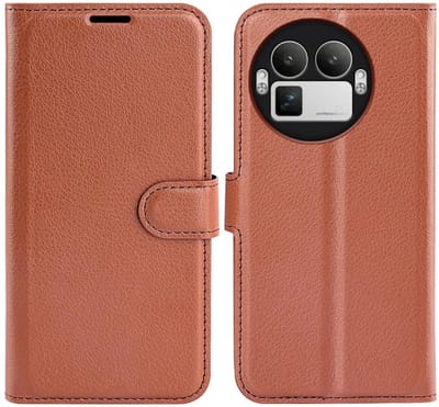Hoesje geschikt voor Realme GT 8 Pro - Phonesta Litchi Skin Book Wallet Case - Bruin