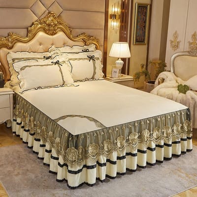Luxe Sprei op Het Bed Europese Stijl Trouwlakens Kant Bedrokken Queen Size Kristalfluweel King Size Huistextiel 3pcs 180x220cm