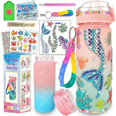 Ynkkvre - Versier Je Eigen Waterfles Kit – DIY Drinkfles Versiering Kit – Eenhoorn Diamond Painting Knutselset – Creatieve Kinderen Waterfles – Knutselpakket voor Meisjes 5-12 Jaar – Unieke Personaliseerbare Fles