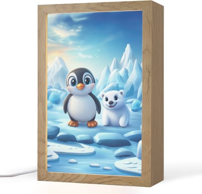 Nachtlampje 20x30 cm - Kinder lampje - Pinguïn - IJsbeer - IJs - Sneeuw - Tafellamp kinderkamer - Slaapkamer lamp - Bedlamp kinderen - Kinderlampje stopcontact - Wandlamp babykamer - Nachtlampjes