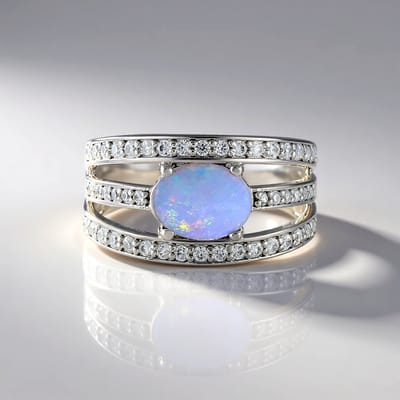 Cavill - 925 Sterling Zilver ring - 1,19 ct Ovaal Australische Opaal - 0,85 ct Tanzaniaanse Zirkonia - Platina plated - Elegant tijdloos