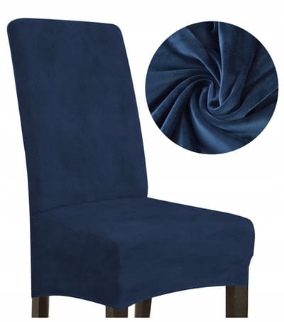 Hoes voor stoel L, dik velours, donkerblauw, hoge rugleuning 70cm