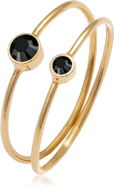 Elli - Ring - Dames Set Filigraan met Kristallen Zwart in 925 Sterling Zilver - Dames