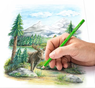 Kleurpotloden set - Tekenen potloden - Artistieke expressie - Hoog gepigmenteerd - 6 stuks - Geelgroen
