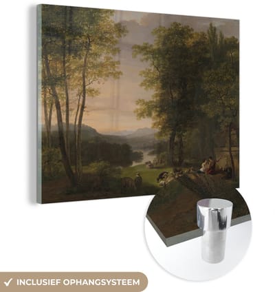 ® Glasschilderij 160x120 cm - Schilderij acrylglas - Arcadisch landschap - Schilderij van Jan Willem Pieneman - Foto op glas - Muurdecoratie woonkamer - Wanddecoratie slaapkamer - Schilderijen